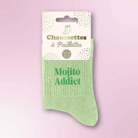 Chaussettes femmes à paillettes message Mojito Addict