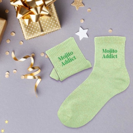 Idée cadeau femme chaussettes pailletées vertes Mojito Addict