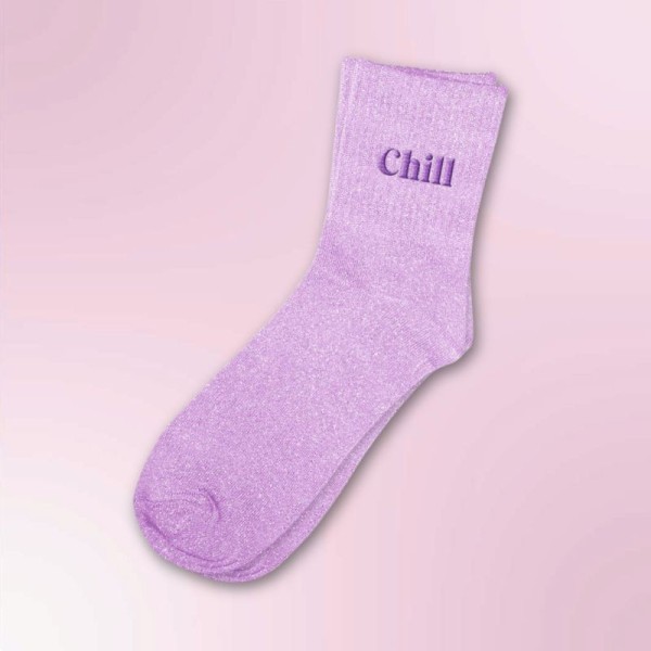 Chaussettes paillettes lila brodées Chill