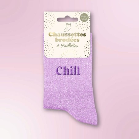 Chaussettes à paillettes broderie Chill couleur lila