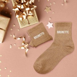 Chaussettes paillettes femme avec message "Brunette"