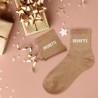 Chaussettes paillettes femme avec message "Brunette"