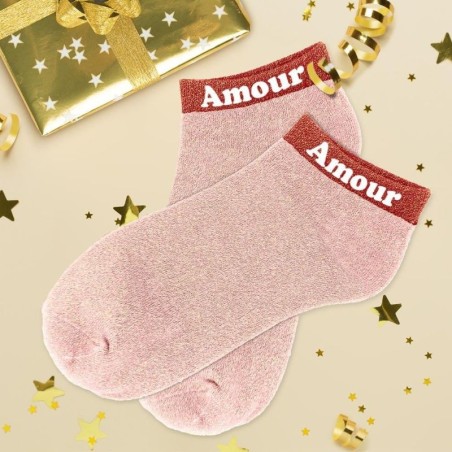 Socquettes à paillettes beiges Amour idée cadeau