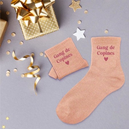 Idée cadeau femme chaussette a paillette message Gang de Copines