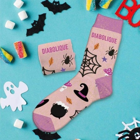 Cadeau chaussettes à paillettes pour halloween message Diabolique