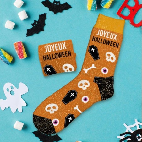 Cadeau chaussettes à paillettes pour halloween message Joyeux Halloween