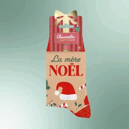 Chaussettes paillettes Noël femme La mère Noël