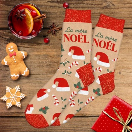 Cadeau chaussettes à paillettes pour Noël message La mère Noël