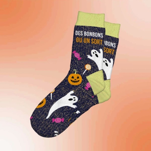 Chaussette à paillette Halloween Des Bonbons ou un Sort