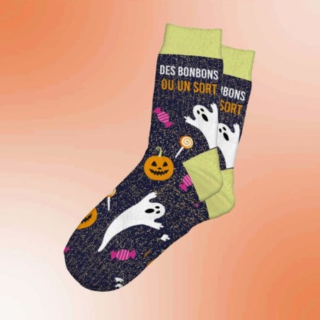 Chaussette à paillette Halloween Des Bonbons ou un Sort