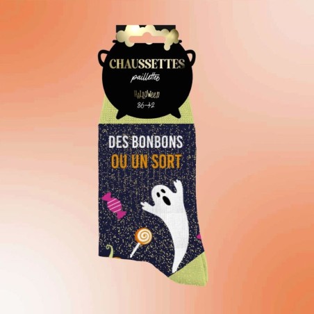 Chaussettes paillettes halloween femme Des Bonbons ou un Sort