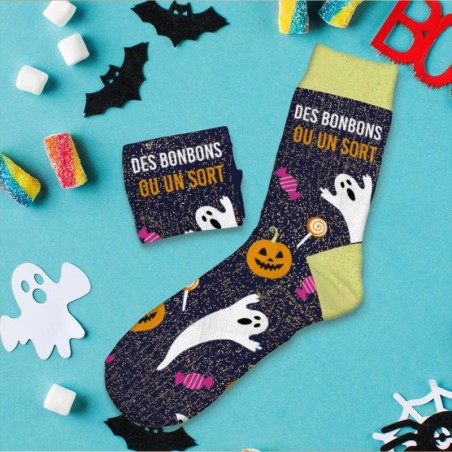 Cadeau chaussettes à paillettes pour halloween message Des Bonbons ou un Sort
