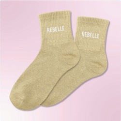 Chaussettes paillettes femme avec message "Rebelle"