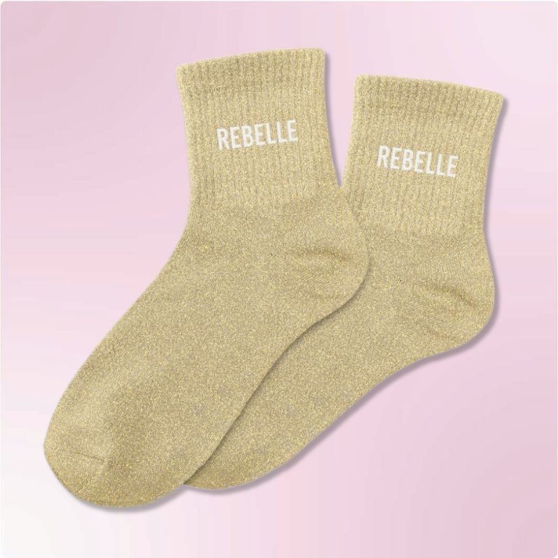 Chaussettes paillettes femme avec message "Rebelle"