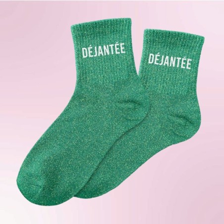 Chaussettes paillettes femme avec message "Déjantée"
