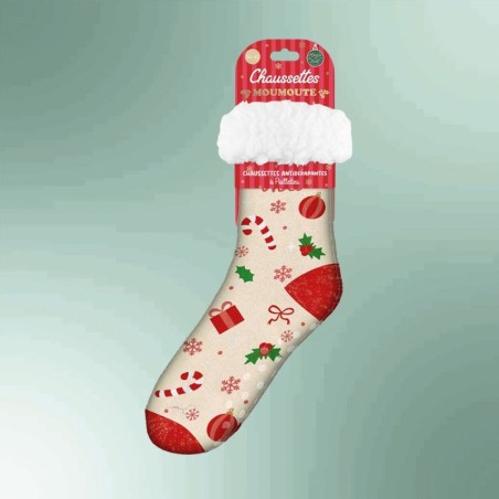 Chaussette polaire paillette Noël femme Joyeux Noël