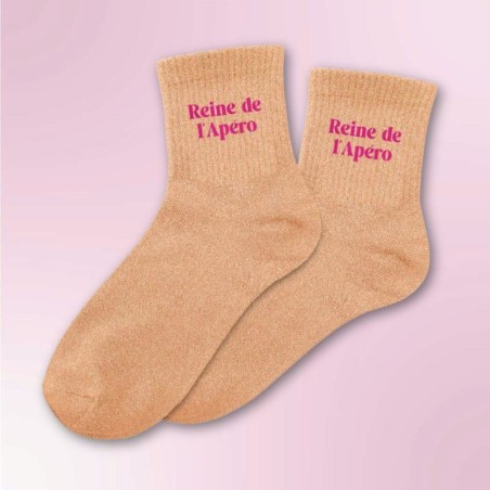 Chaussettes à paillettes Reine de l'apéro couleur pêche