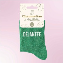 Chaussettes paillettes femme avec message "Déjantée"