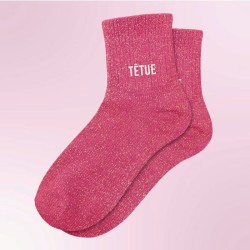 Chaussettes paillettes femme avec message "Têtue"