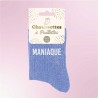 Chaussettes paillettes bleues femme avec message "Maniaque"