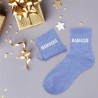 Chaussettes paillettes bleues femme avec message "Maniaque"