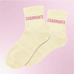 Chaussettes paillettes beiges femme avec message "Charmante"
