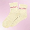 Chaussettes paillettes beiges femme avec message "Charmante"
