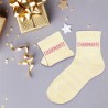 Chaussettes paillettes beiges femme avec message "Charmante"