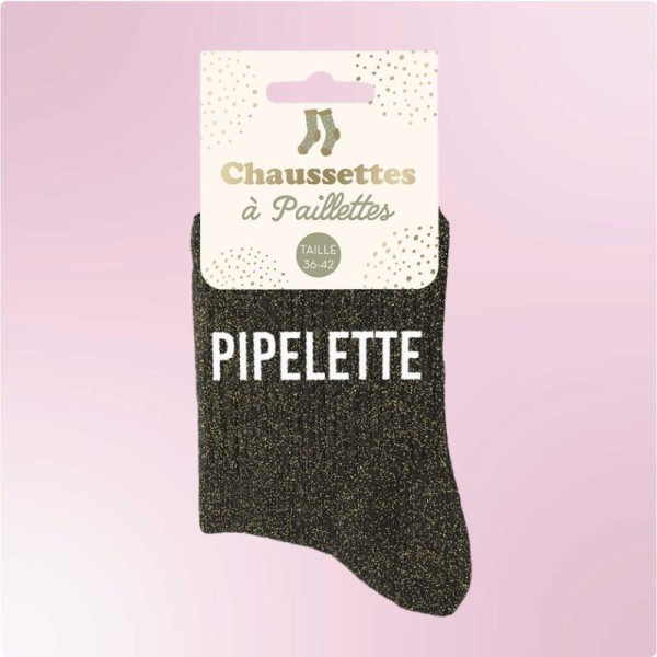 Chaussettes Pipelette Paillettes Dorées STC - Taille Unique 36-42 - Coton Et élasthanne - Noires Scintillantes