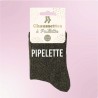 Chaussettes paillettes noires femme avec message "Pipelette"